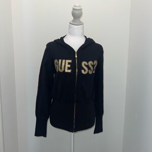 Guess Women's Black and Gold Zip-Up Hoodie